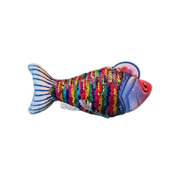 Nanco 9" Rainbow Sequin Multi-colored Fish Plush Toy For Ages 3+ Lets Go Fishing - Picture 1 of 10